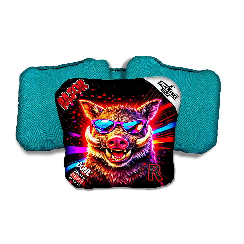 Bone PRO Worthog Party Animals Teal Back Cornhole Bags