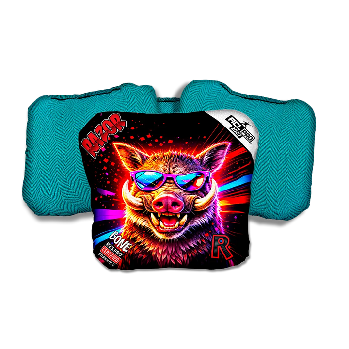 Bone PRO Worthog Party Animals Teal Back Cornhole Bags