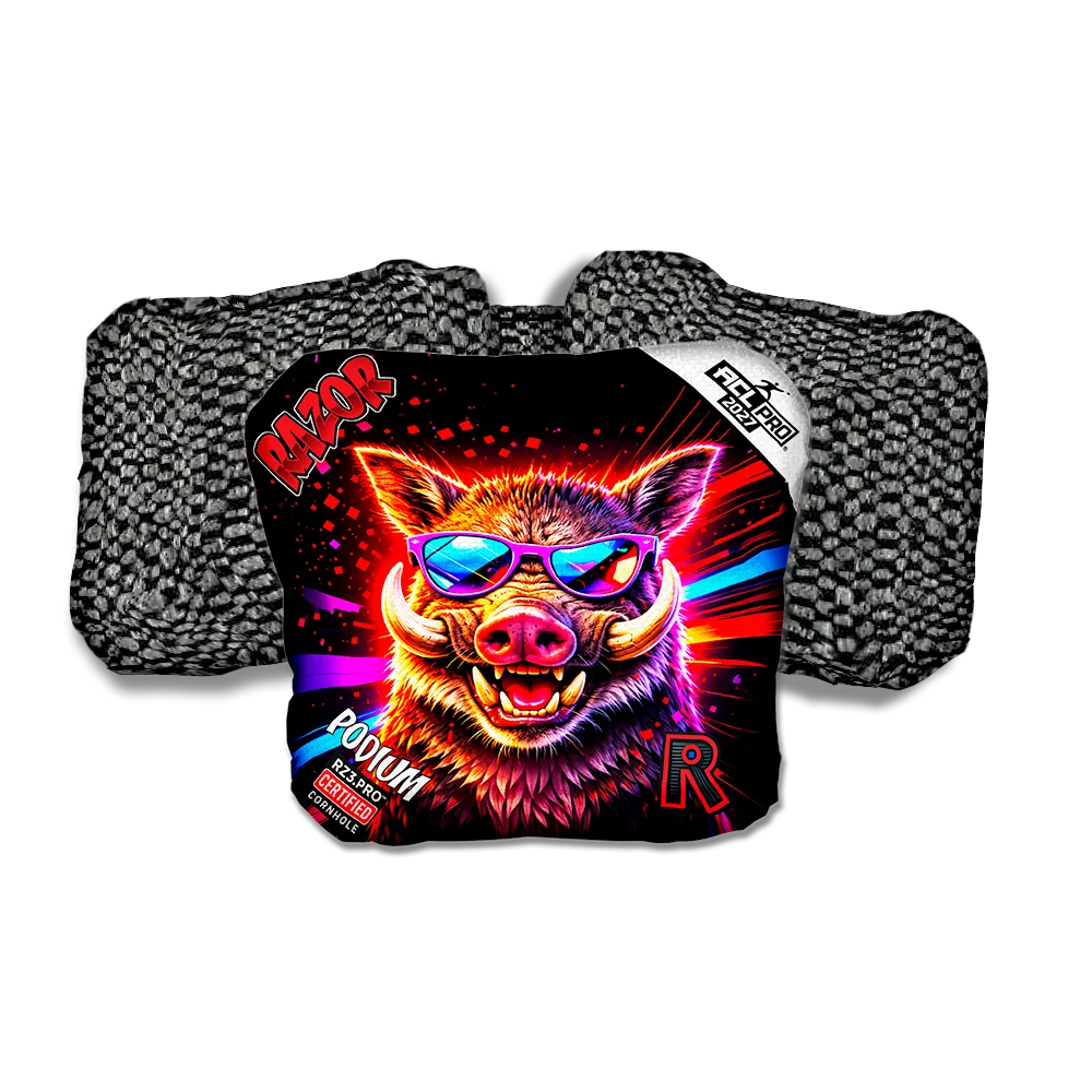 Podium PRO Worthog Party Animals Black Back Cornhole Bags