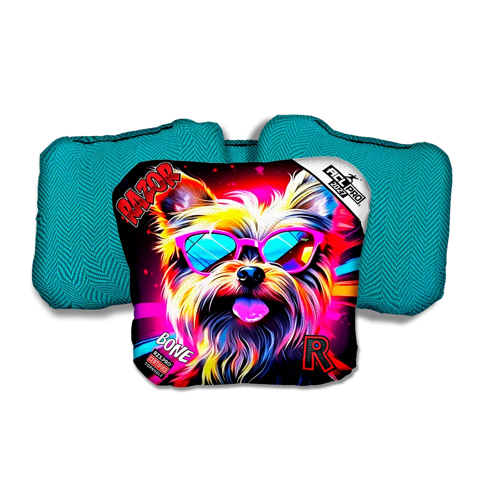 Bone PRO Yorkie Teal Back Cornhole Bags