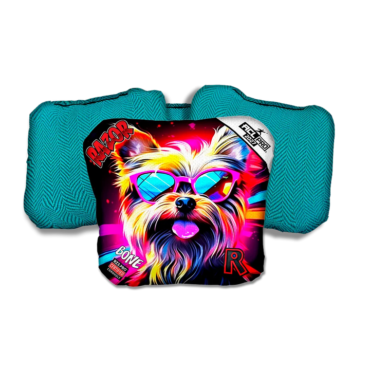 Bone PRO Yorkie Teal Back Cornhole Bags